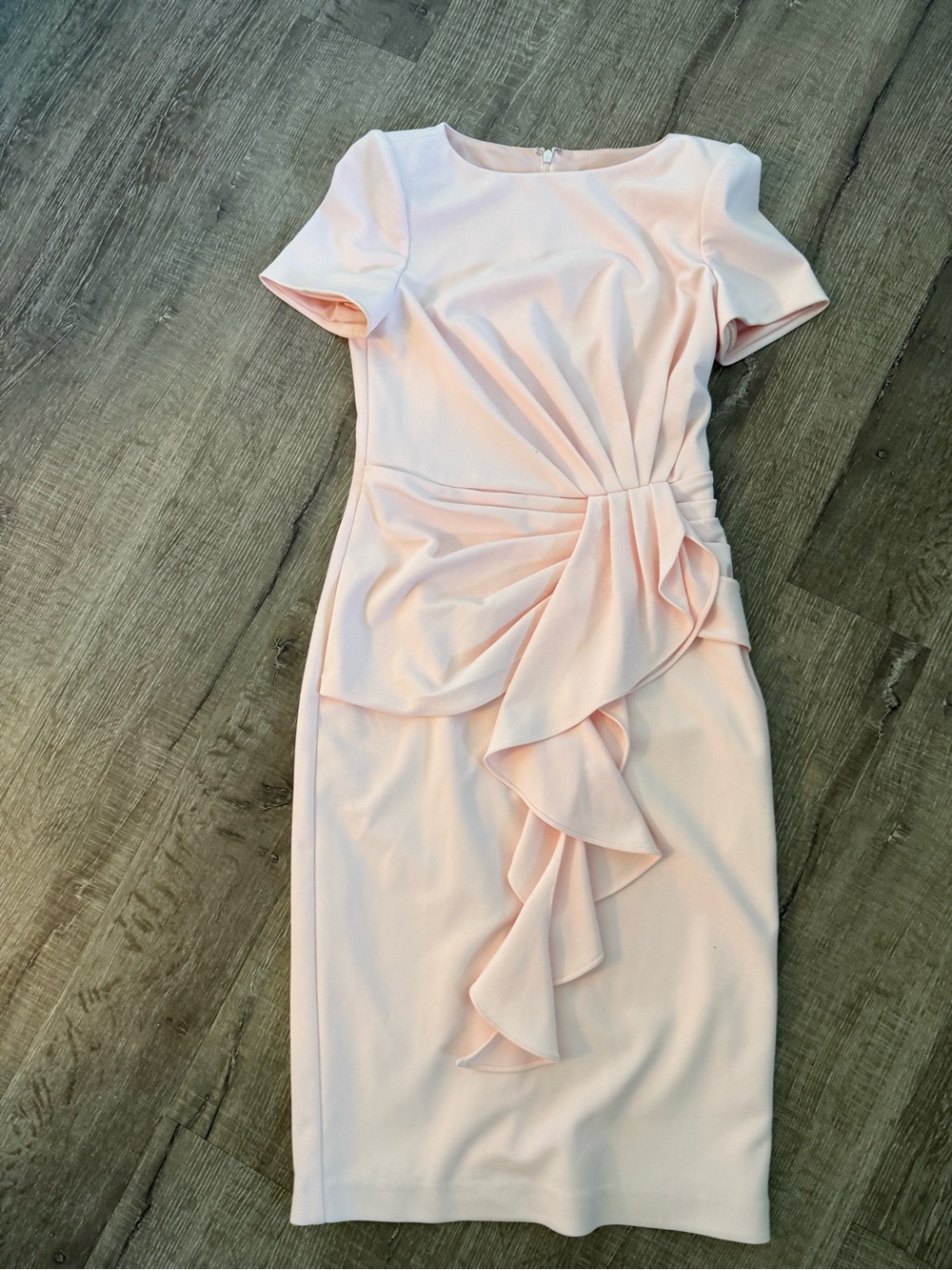 Badgley Mischka Pink Cascading Side-Drape Sheath Dress Size 4